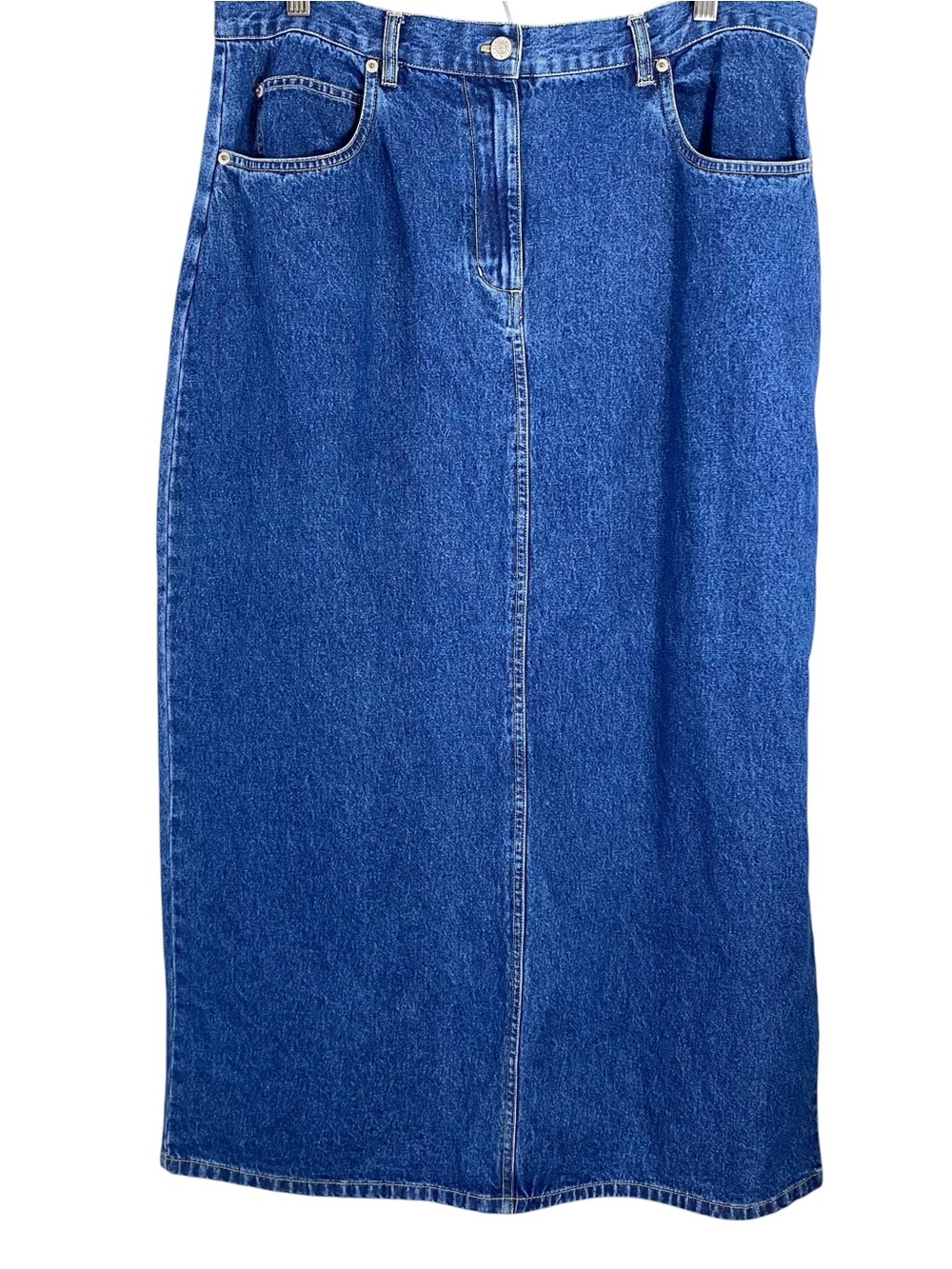 Bill Blass Womens Denim Maxi Skirt Size 16 Blue Long Straight Vintage 100 Cotton
